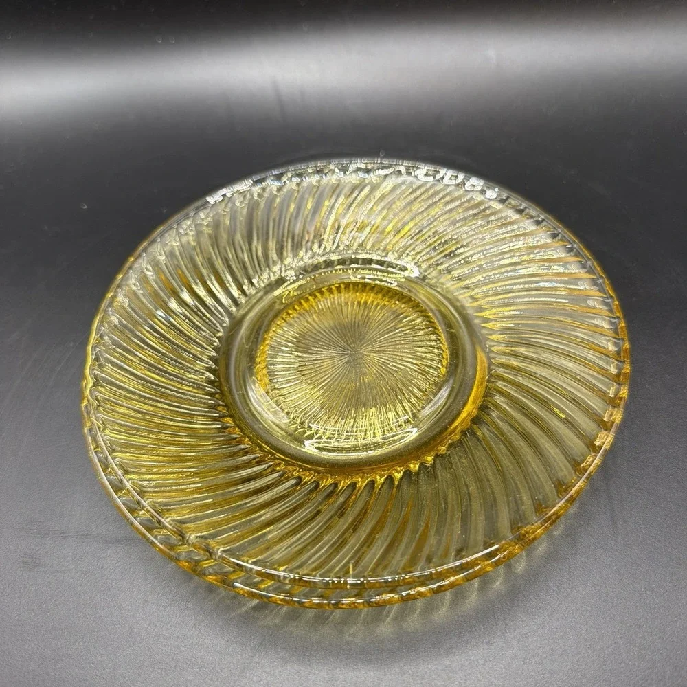 Vintage Federal Glass Co Pressed  Glass Saucers Amber Diana Swirl Pattern S/2
